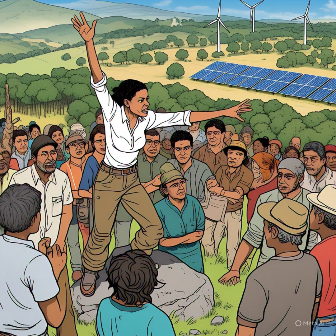 Imagem de uma mulher mobilizando as pessoas para algum evento