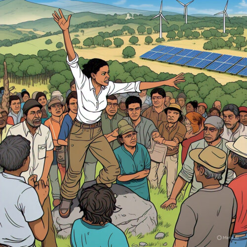 Imagem de uma mulher mobilizando as pessoas para algum evento